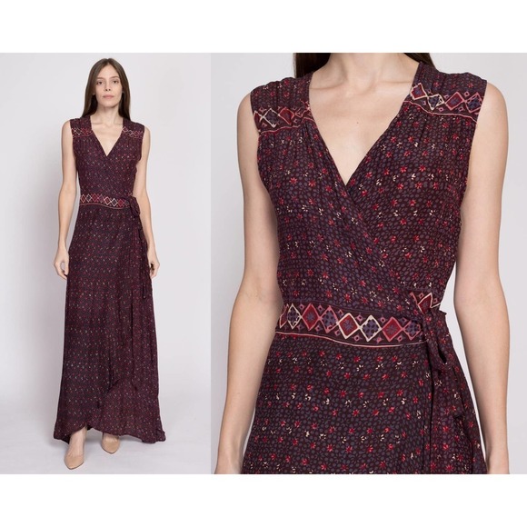 Natalie Martin Silk Maxi Wrap Dress -‎ Small | Danika Boho Summer Gown - Picture 1 of 9
